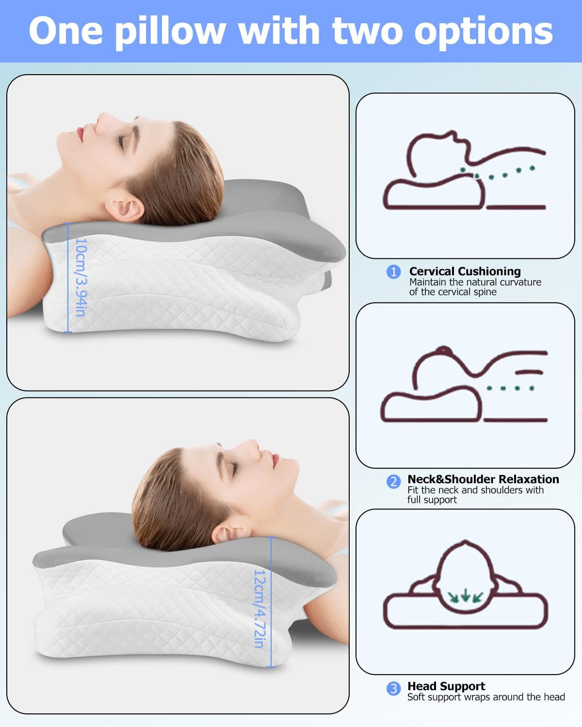 Ortopedisk kudde, sidostödskudde, nackstödskudde, nacksmärkkudde, kudde med memory foam, ergonomisk kudde, för rygg- och magstöd i sidled - fjärilsformade cervikala ortopediska kuddar Naty Shop