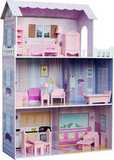 Olivia's Small World Giant Dollhouse, Stort trädockhus med möbler och tillbehör, 3-vånings dockhus för barn, dockhus för 12" dockor, 3 år + Naty Shop Mansion Fancy Dollhouses