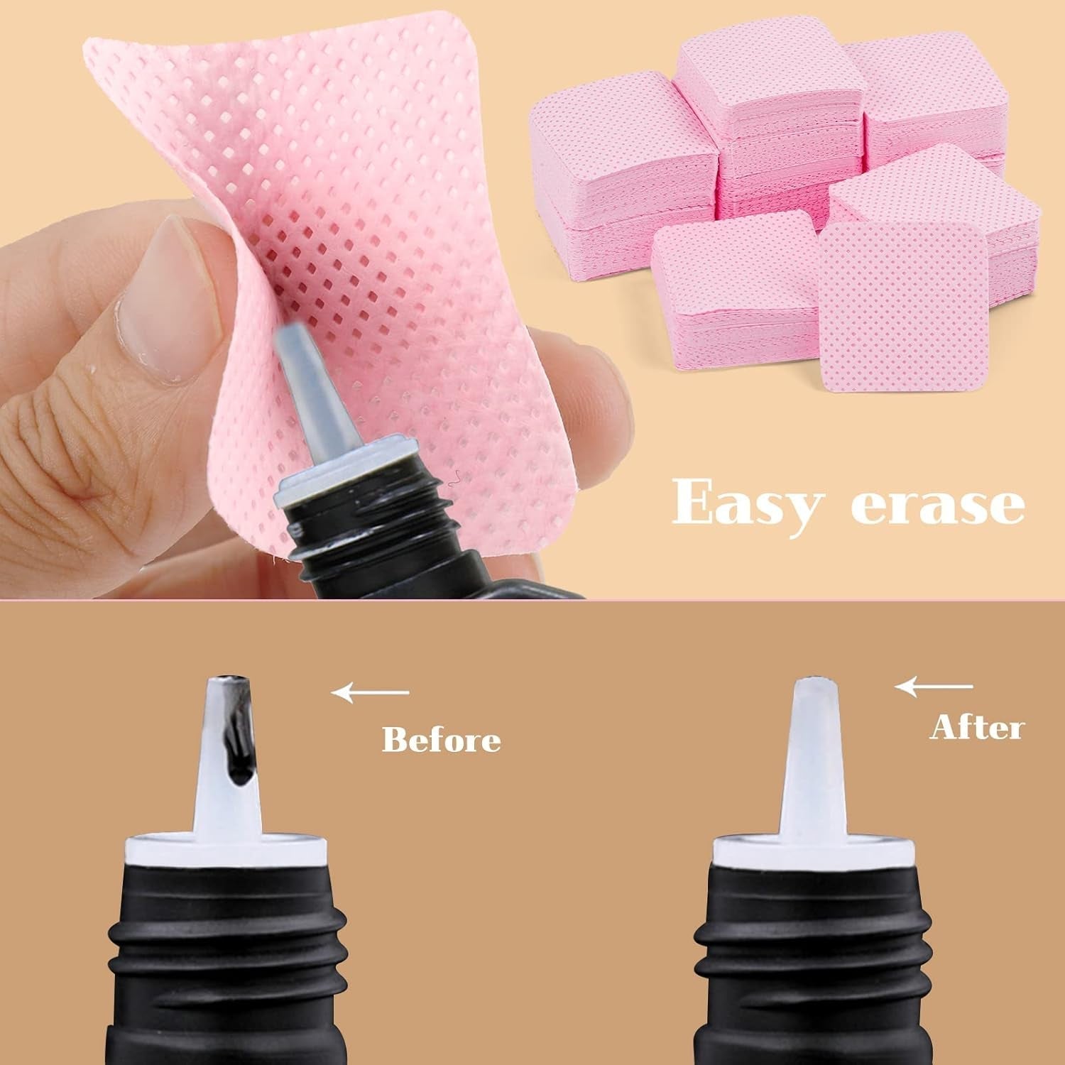 300 Stück Nagellackentferner Pads, Fusselfreie Nägel Wattepads Für Nägel Nagellackentferner Luddfria Nagelservetter Cleaner Gelnägel - Rosa