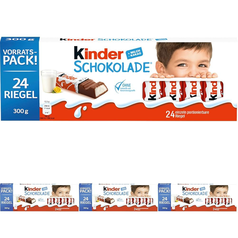 Kinder Chocolate - Fyllda mjölkchokladkakor - 1 förpackning innehållande 24 individuella barer (24 x 12,5g).