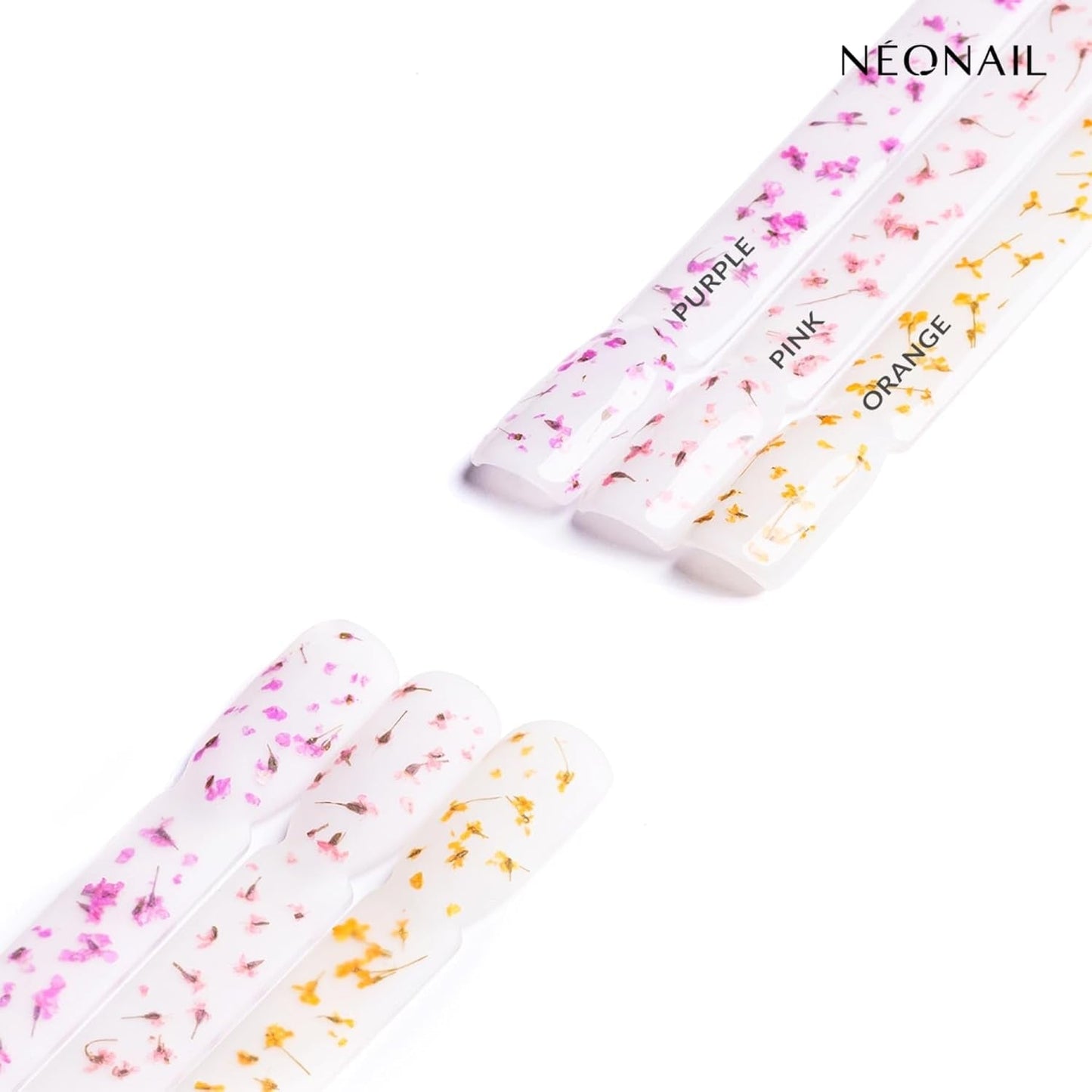 NÉONAIL Nail Art Flowers Set - Trockenblumen - Getrocknete Blumen - Nageldesign Zubehör - Nageldekorationen - Getrocknete Blüten - Nageldekoration - Gelnägel Zubehör - 3 Farben - Rosa, Lila, Orange
