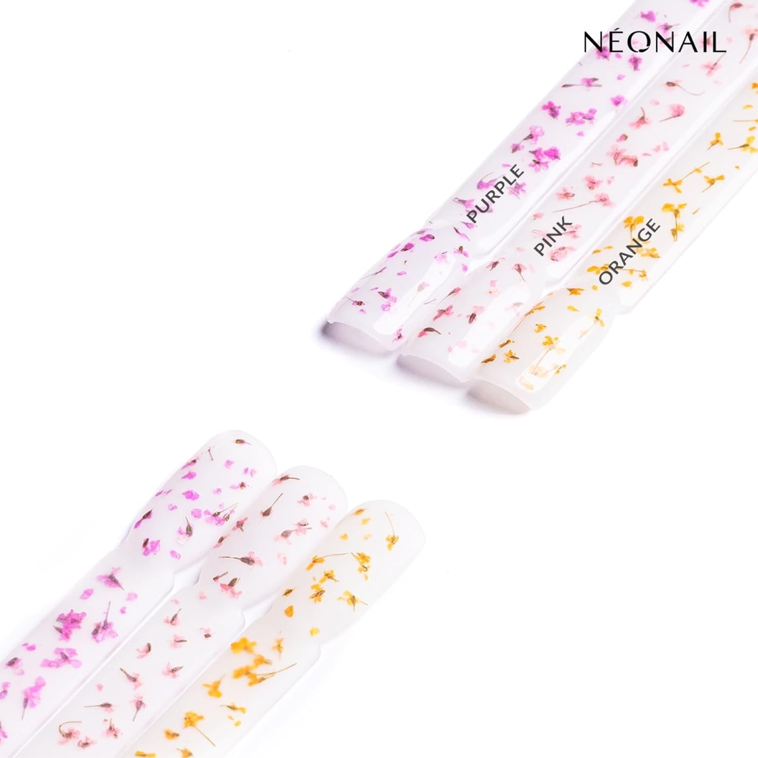 NÉONAIL Nail Art Flowers Set - Trockenblumen - Getrocknete Blumen - Nageldesign Zubehör - Nageldekorationen - Getrocknete Blüten - Nageldekoration - Gelnägel Zubehör - 3 Farben - Rosa, Lila, Orange