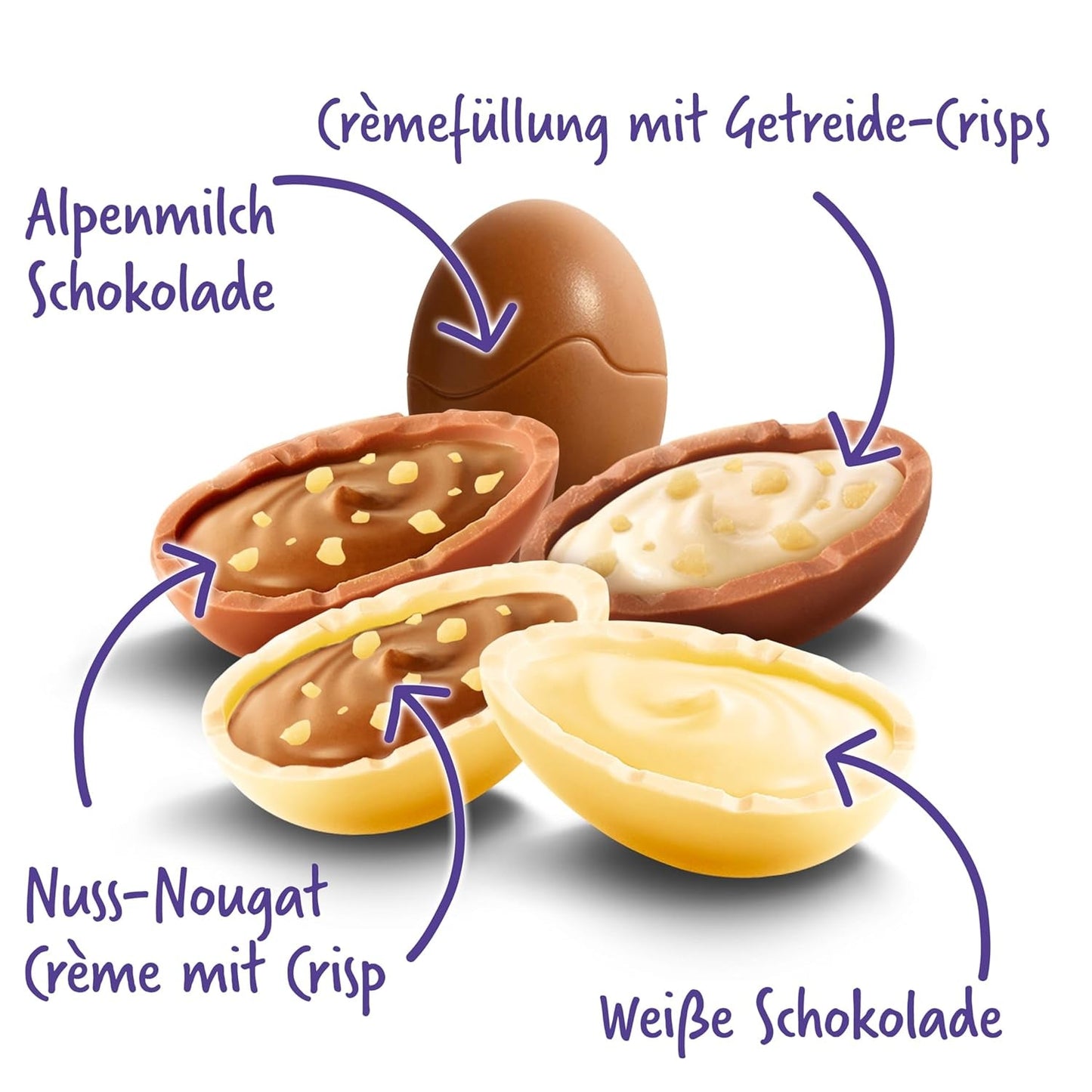 Mix för Milka-ägg - Färgglad mix av fyllda chokladägg till påsk, i fem varianter - 350g