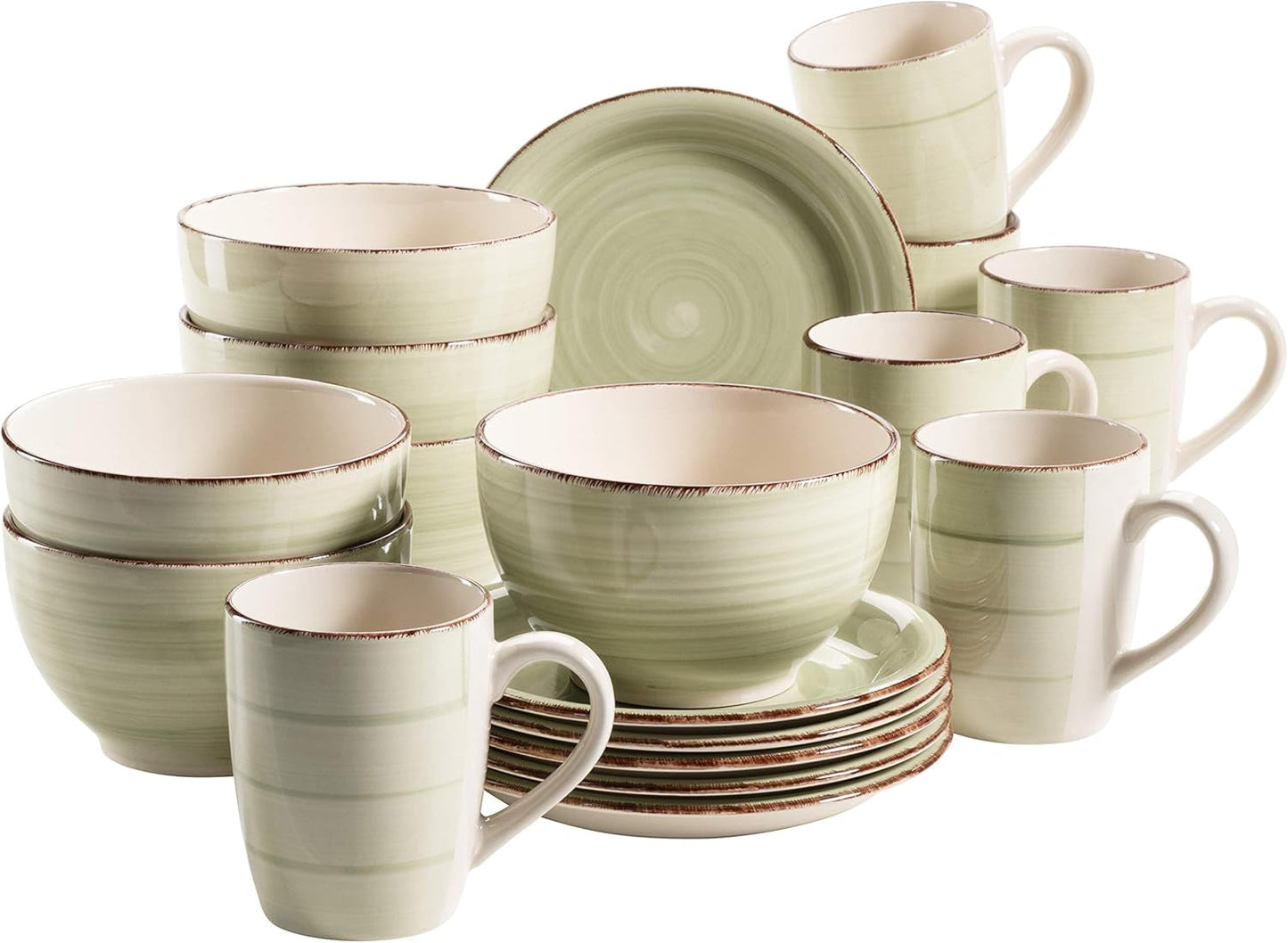 MÄSER 931490 Bel Tempo II frukostset för 6 i vintagelook, handmålad keramik, 18-delat servisset, grönt, stengods