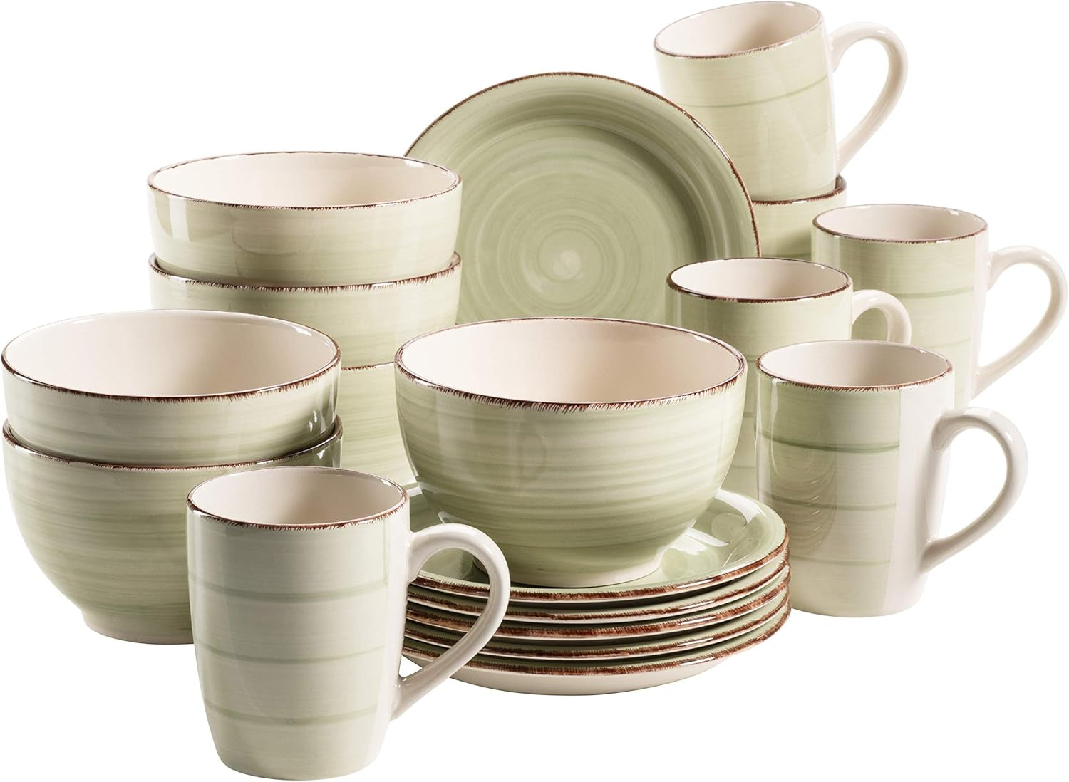 MÄSER 931490 Bel Tempo II frukostset för 6 i vintagelook, handmålad keramik, 18-delat servisset, grönt, stengods