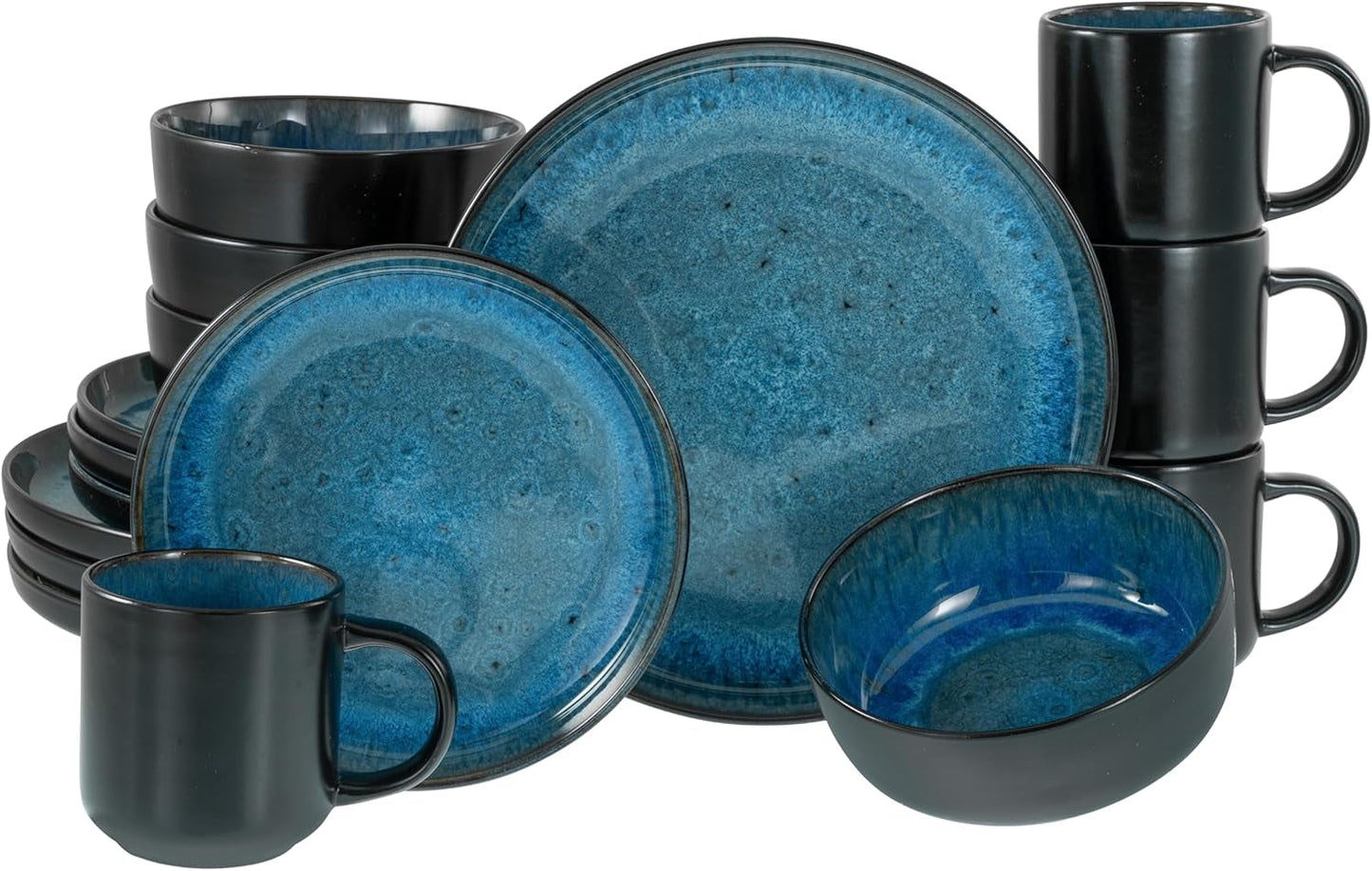CreaTable, 20149, Nordic Fjord Blue Series, 16-delat servisset för 4, kombinerad porslinsservice, diskmaskin och mikrovågssäker, kvalitetstillverkning