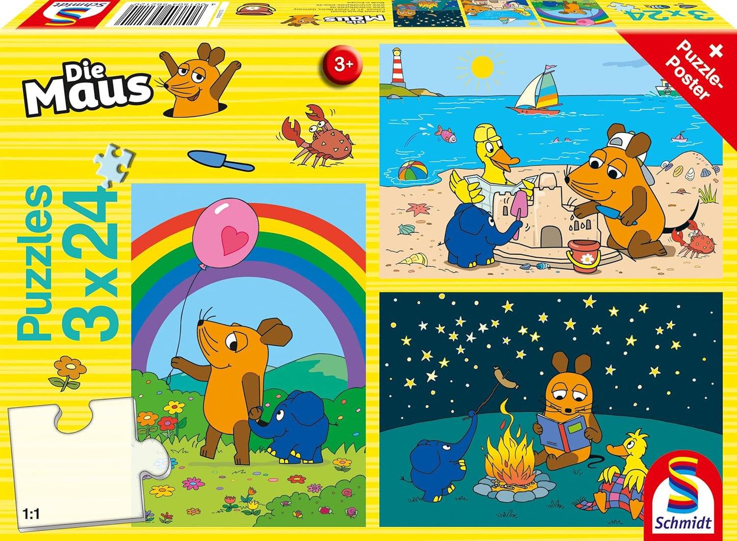Schmidt Spiele 56212 Mouse Good Friends 3X24 pusselbit för barn Blue Puzzle Naty Shop Standardtitel
