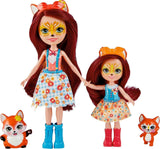 Enchantimals HCF81 - Felicity Fox och hennes lillasyster (ca 15cm och ca 10cm) och 2 djurfigurer, avtagbar kjol och accessoarer, bra present till barn från 3 år och uppåt