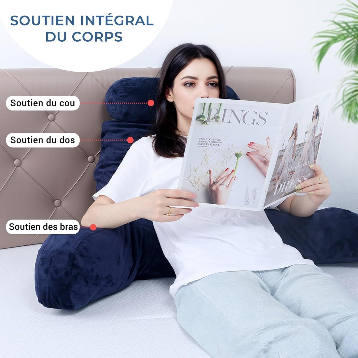 INFANZIA läskudde med armstöd, memory foam, ergonomiskt stöd för soffa och säng, marinblå