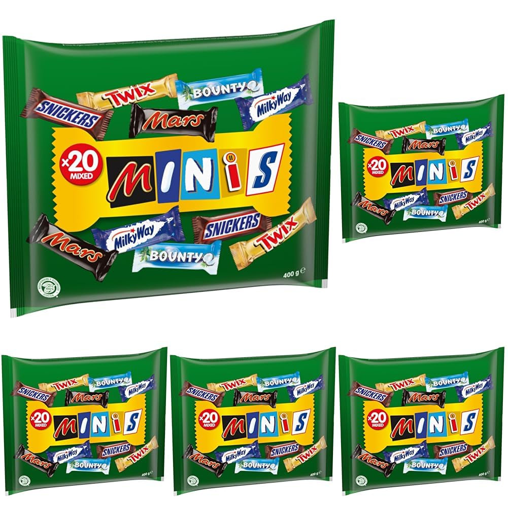 Mixed Minis, Snickers, Bounty, Twix, Milky Way, Choklad Bulk Pack, One Pack (1 x 400g) (Pack om 5)