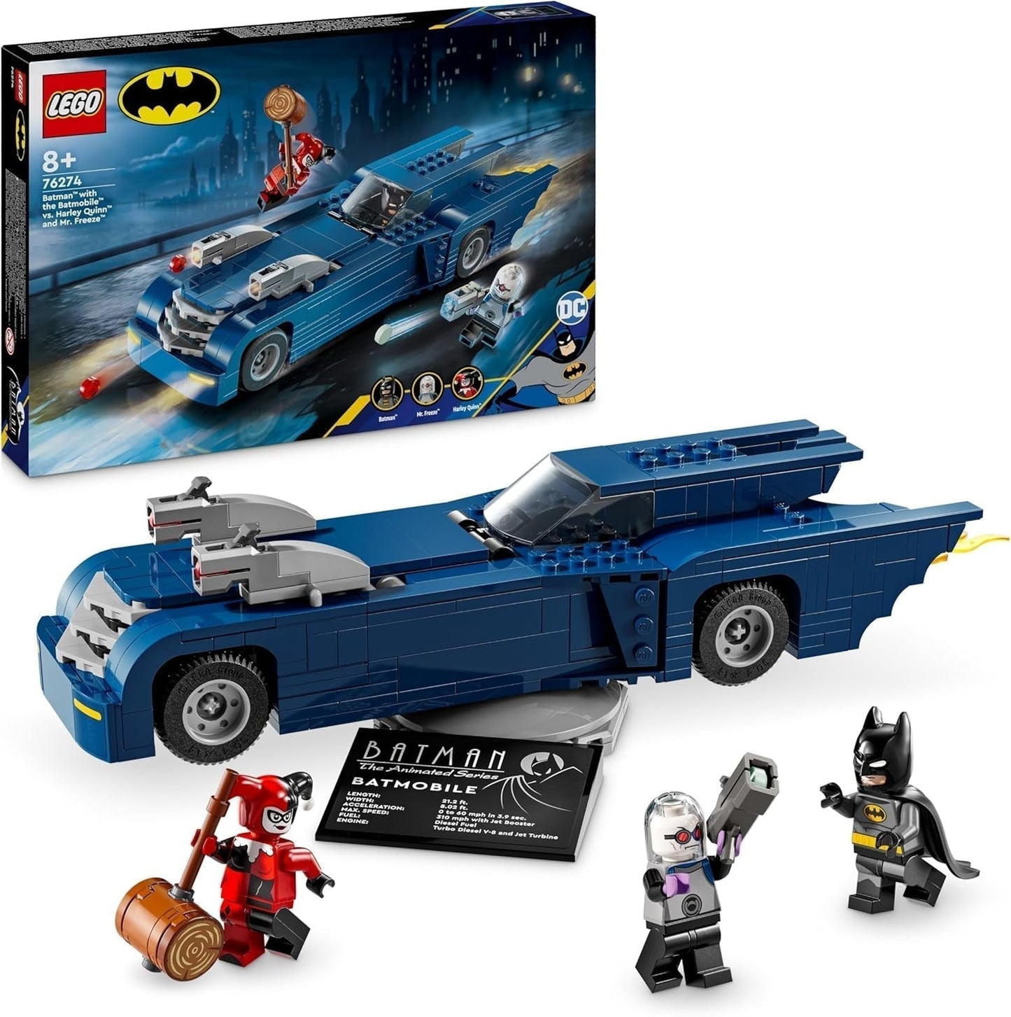 LEGO DC Batman: Batman in the Batmobile vs. Harley Quinn och Mr Freeze tecknad billeksak för barn Present för pojkar och flickor 8 år gamla 76274 Byggset Besuche den LEGO-Store Standardtitel