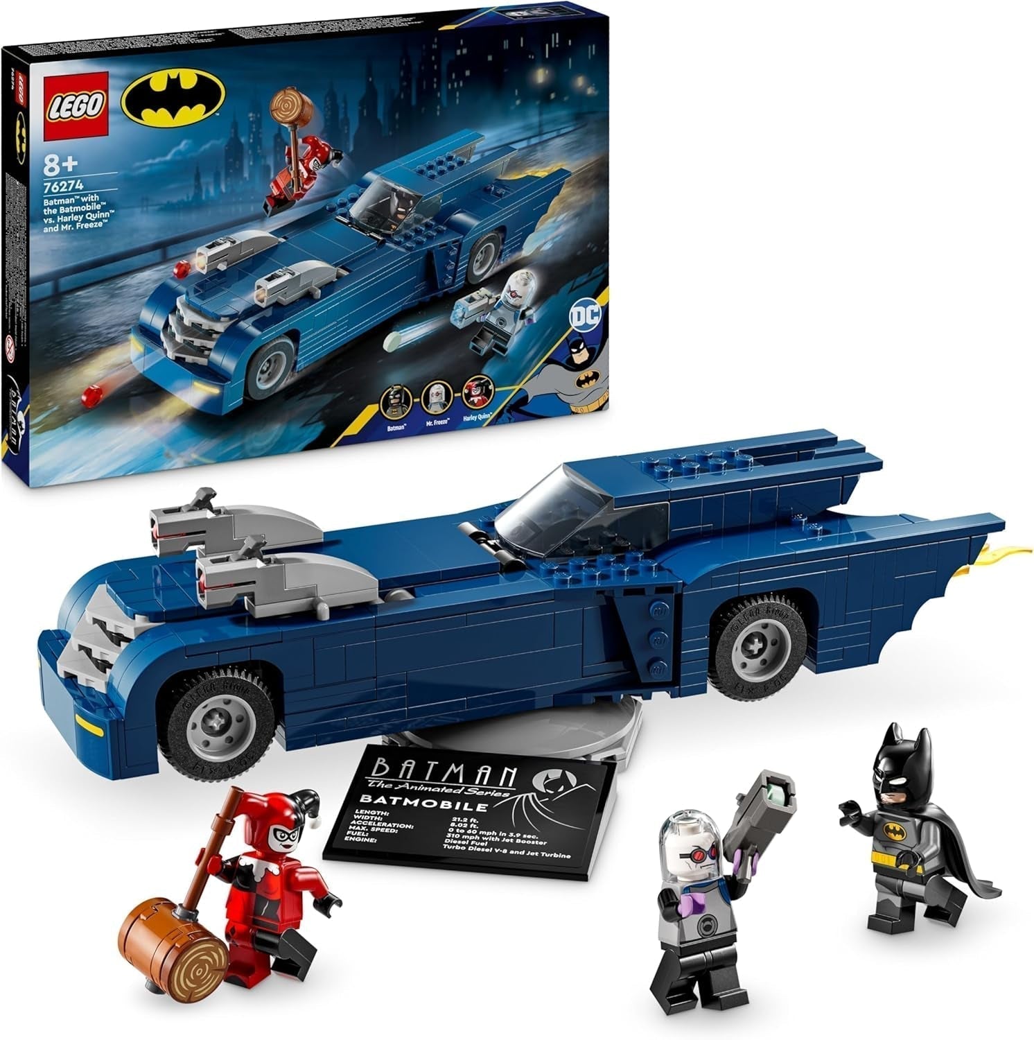 LEGO DC Batman: Batman in the Batmobile vs. Harley Quinn och Mr Freeze tecknad billeksak för barn Present för pojkar och flickor 8 år gamla 76274 Byggset Besuche den LEGO-Store Standardtitel