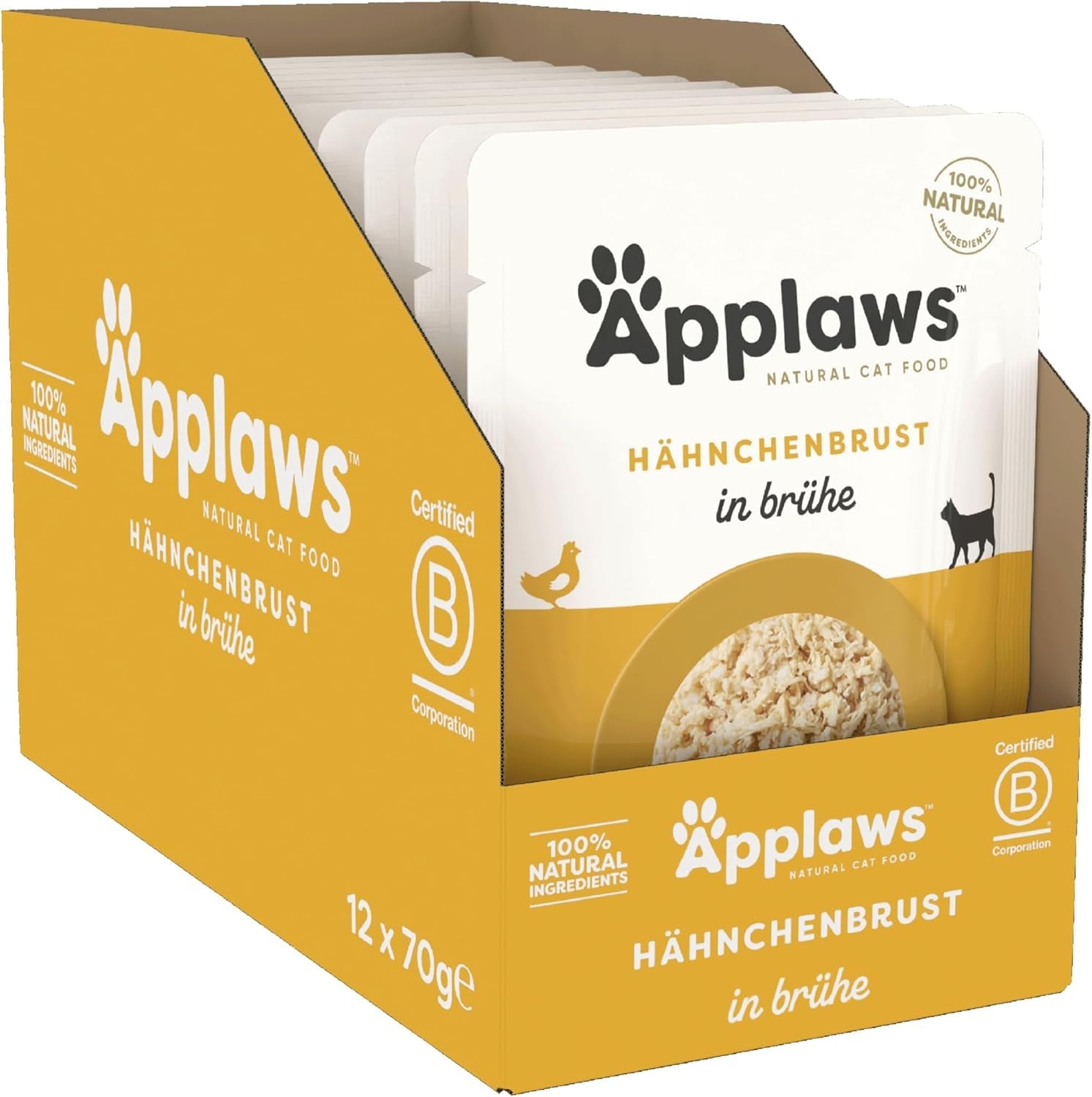 Applaws 100 % naturligt våtmat för katter, kycklingbröst i buljong - förpackning med 12 påsar à 70 g