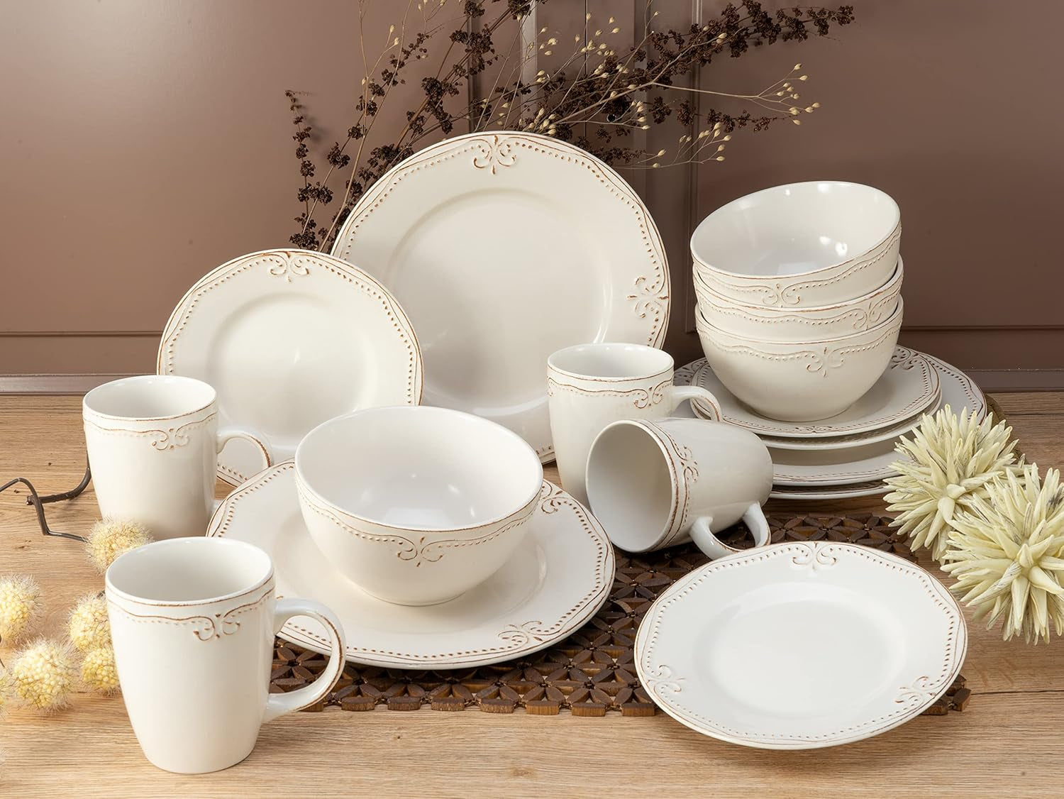 CreaTable, 23601, Romantic Vintage Series, 16-delat servisset för 4, kombinerad porslinsservice, diskmaskin och mikrovågssäker, kvalitetstillverkning