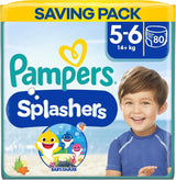 Pampers (gammal version), Splashers engångsbadshorts - Storlek 5/6 (14 kg+) - Kartong med 8 förpackningar om 10