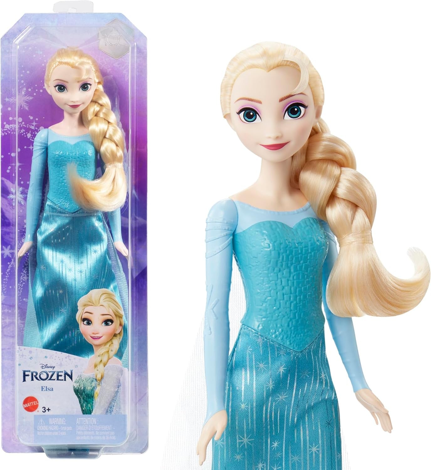 Elsa Mattel Disney Frozen Doll, Frozen Doll, Kambart blont hår, Positionerbara, Avtagbara Skor, Disney Presenter, Leksak 3+, HLW47