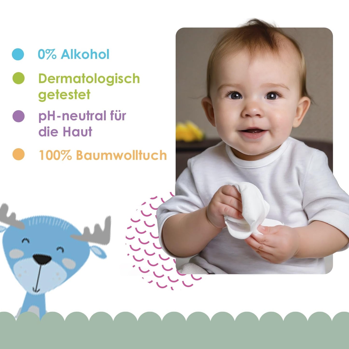 Cleanic Baby Eco Pure Water Wet Wipes – (1 x 50 st.) Våtservetter för barn och spädbarn – parfymfri, sköljbar, känslig hud – 50 st.