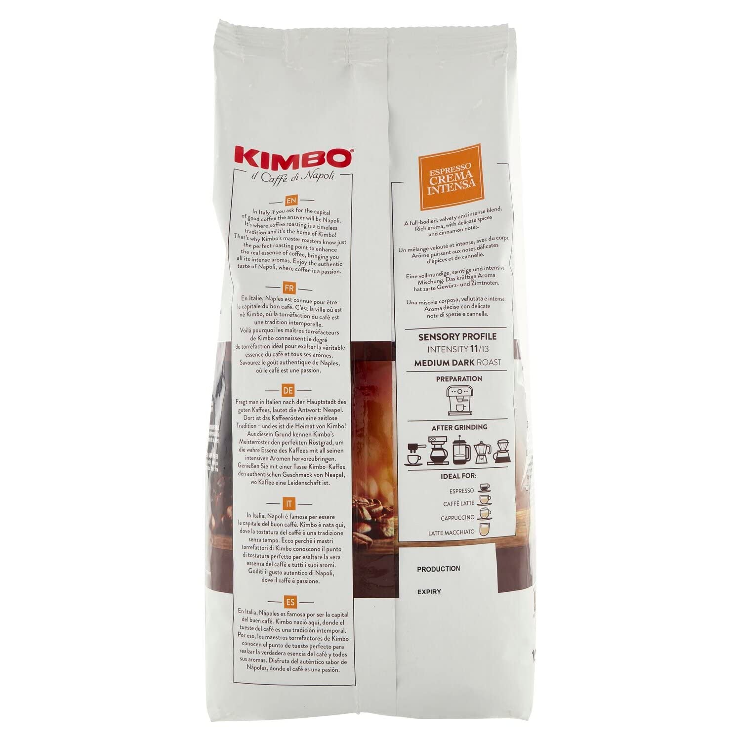 3x Kaffebönor Espresso Cream Intense, Medium Dark Roast, Hela Kaffebönor, 1 kg påse, Kaffe från Neapel