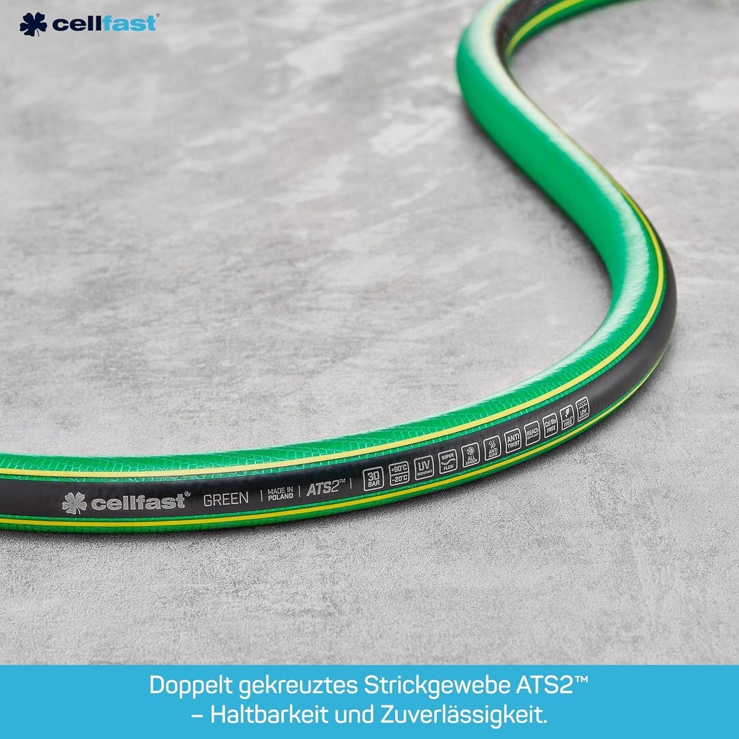 CELLFAST Trädgårdsslang 5-lagers vattenslang Dubbelflätad gränsöverskridande bevattningsslang UV-beständig Anti-Alger Flexibel 30 Bar 3,4 Inches 50 Meter Grön