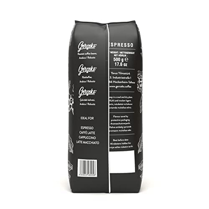 Espresso Kaffeebohnen stark 500g, Barista Kaffee schokoladig und säurearm, Espressobohnen, Bohnenkaffee mit Arabica und Robusta, fin Crema, idealisk för Cappuccino