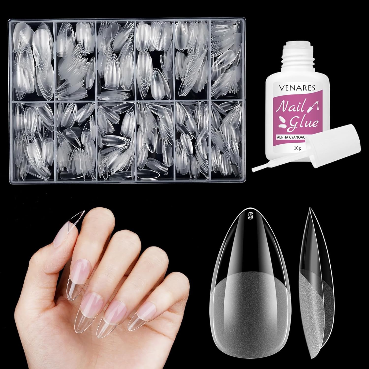Korta lösnaglar Ballerina 500st lim på 12 storlekar konstgjorda naglar Korta mjuka gel Heltäckande Nageltips för gelnaglar Korta S