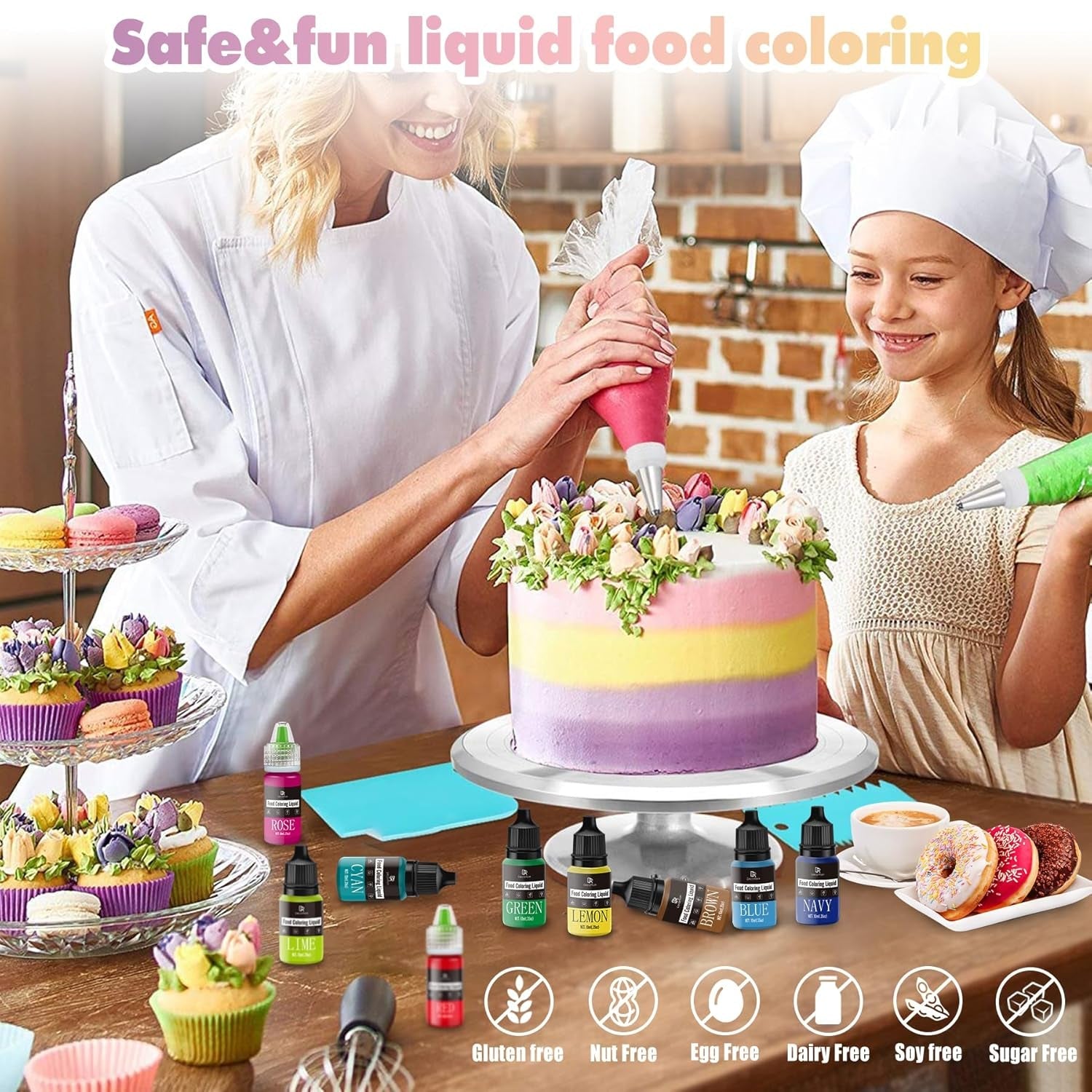 Matfärgning - 20 färger x 10 ml koncentrerad flytande matfärg för tårtdekorering, bakning, kakor, macarons - Sockerfri matfärg för drycker, tårtdekorering, DIY-slime, påskägg