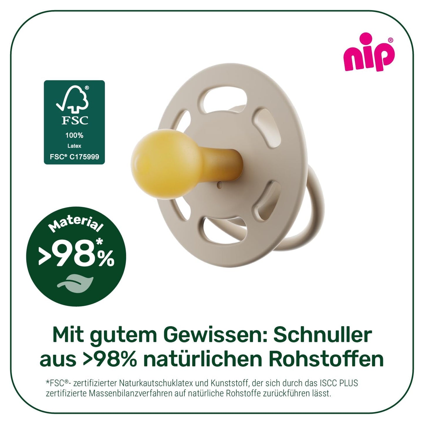 nip - Cherry Green | 0-6 månader | Paket om 4 | Babynapp, lämplig för amning och tänder. Hållbar napp, tillverkad av naturliga råvaror, ljusgrön/brun