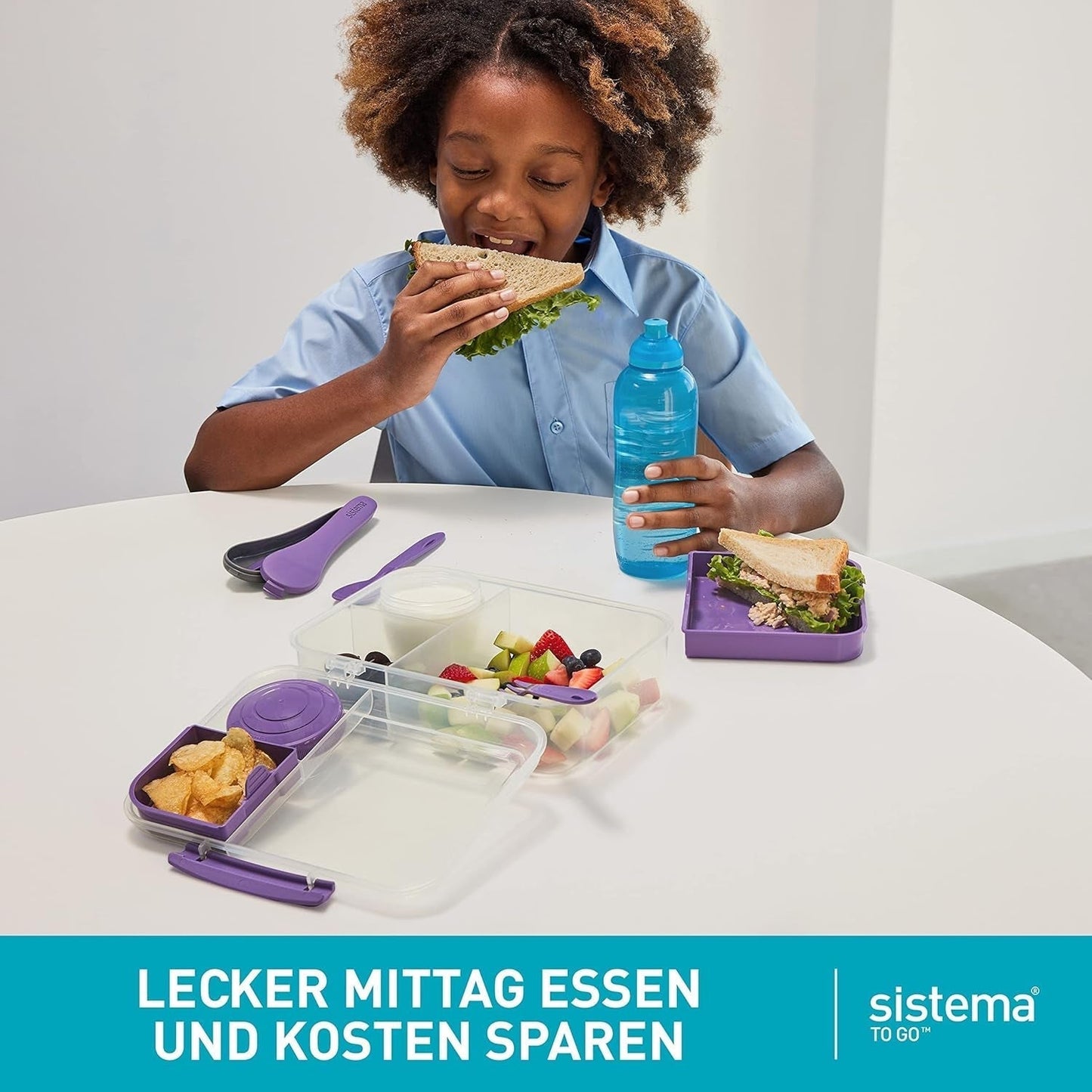 Bento Box TO GO matlådesystem med fack | 1,25 L matlåda med yoghurt/fruktbehållare | för barn och vuxna l | BPA-fri Minty Teal [21685-8T], mintgrön Naty Shop matförvaringslådor