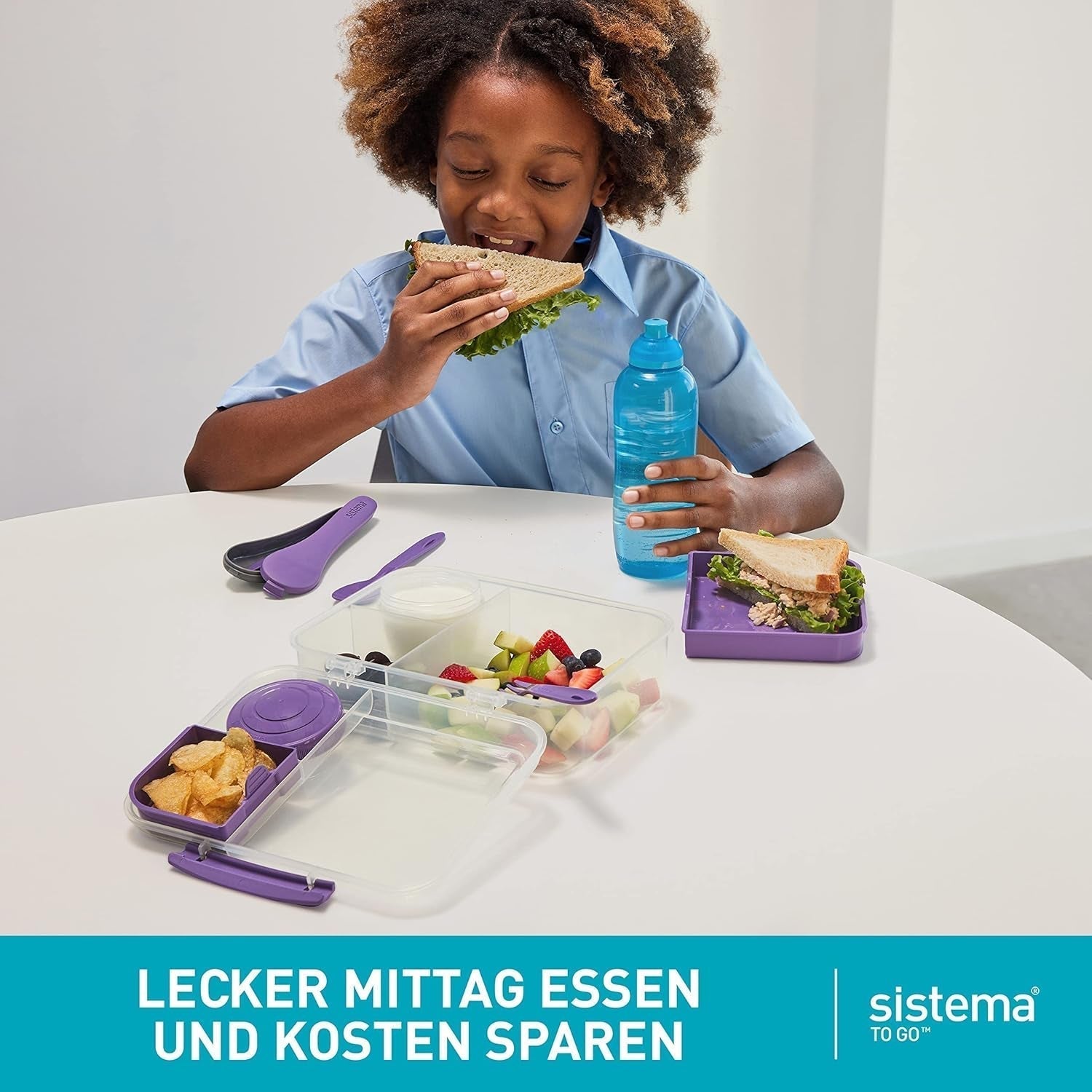 Bento Box TO GO matlådesystem med fack | 1,25 L matlåda med yoghurt/fruktbehållare | för barn och vuxna l | BPA-fri Minty Teal [21685-8T], mintgrön Naty Shop matförvaringslådor