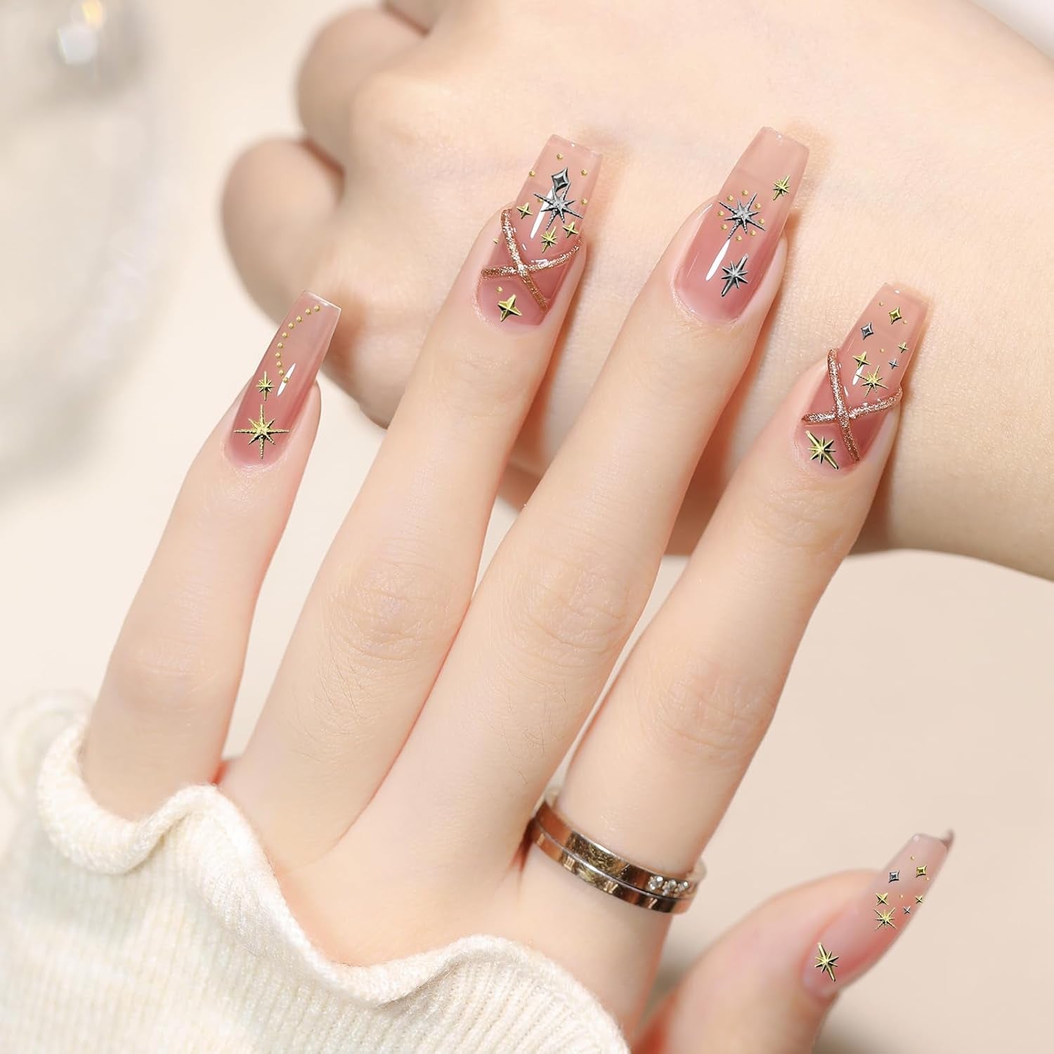 3400 Stück Goldene Und Silberne Sternperlen, Goldene Nagelanhänger, Zubehör Für Nagelschmuck, Schöne Sternnagelanhänger Für Nägel,Nagelkonst Rhinestones