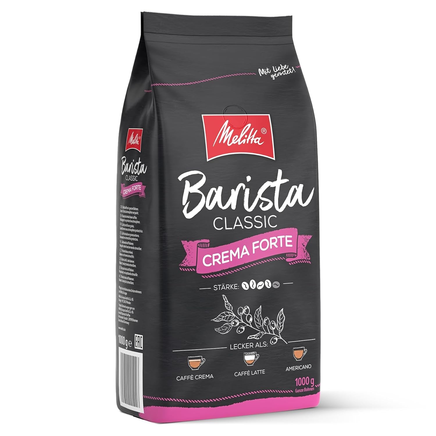 Melitta Barista Classic Crema Forte, Hel Kaffee-Bohnen 1kg, ungemahlen, Kaffeebohnen für Kaffee-Vollautomat, kräftige Röstung, Stärke 4