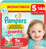 Pampers Premium Protection Pants Storlek 7, 123 Blöjor, 15 kg+, med 360° justering och mjuka anti-läcka muddar för optimal komfort och skydd