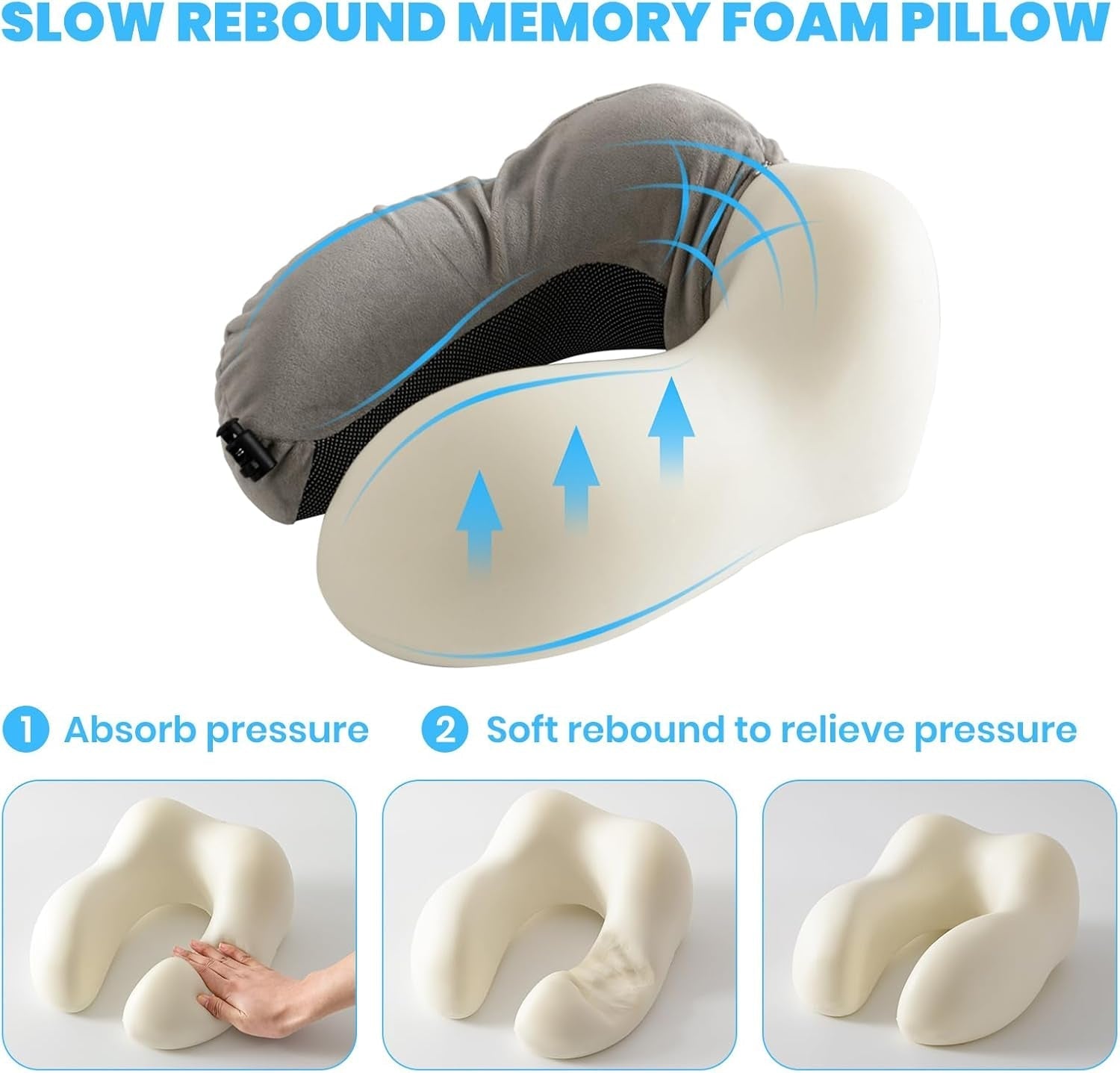 Nackkudde, Flygplans Nackkudde, Resekudde, Vuxen Nackkudde, Bil Nackkudde, Hemma Kudde, Ergonomisk Memory Foam Kudde, Tvättbar Smal rygg, Justerbar, Grå
