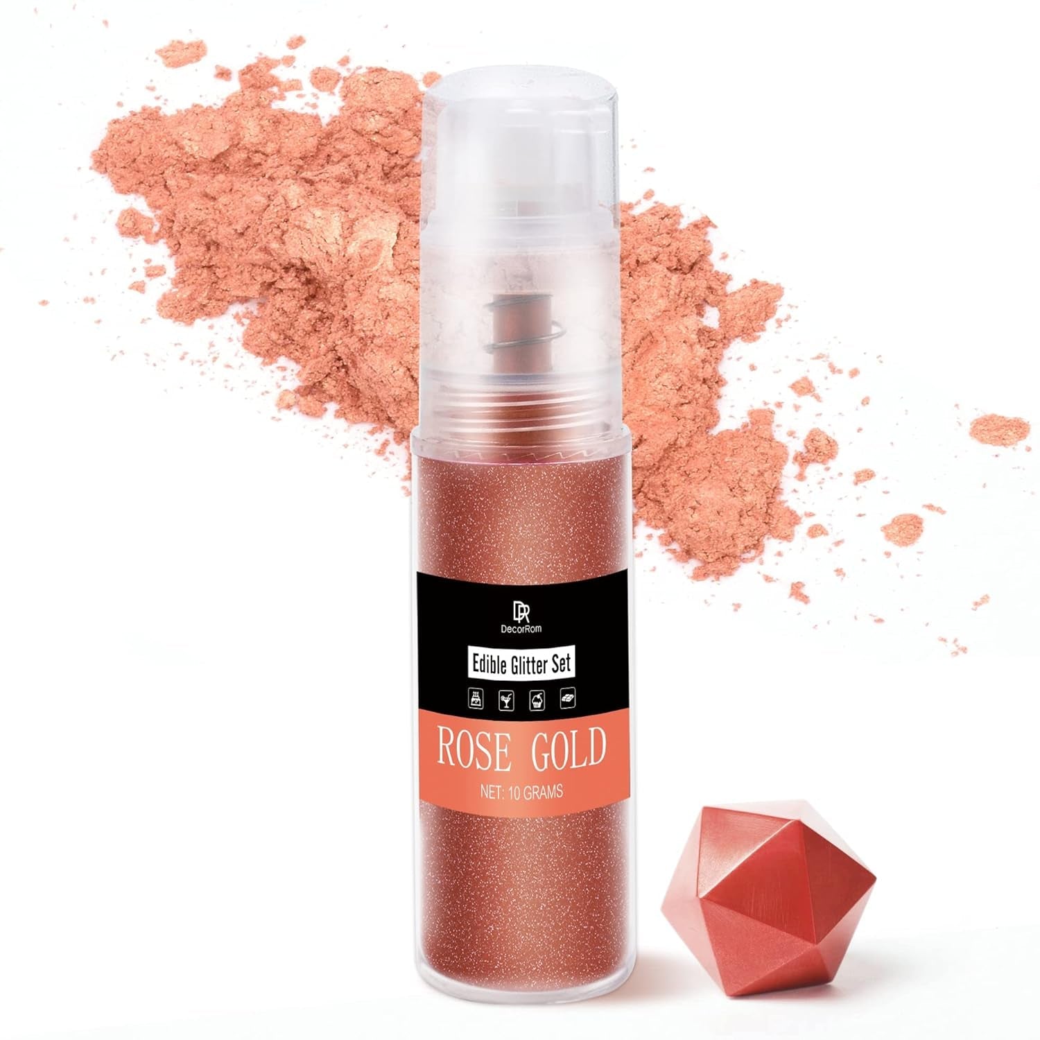 DecoRom, ätbart glitter, pulver, 10 gram Glitter Naty Shop Roségold