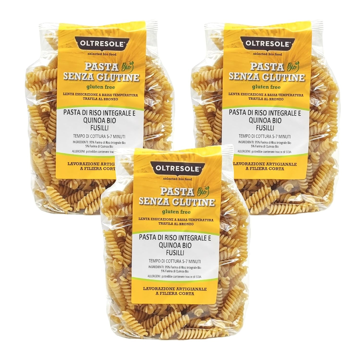 - Bio-Reis- och Quinoa-Pasta glutenfrei, Fusilli-Format - glutenfreie Pasta mit Vollkornreismehl och weisser Quinoa aus biologischem Anbau, vegan, Packung med 3 Packungen à 350 g