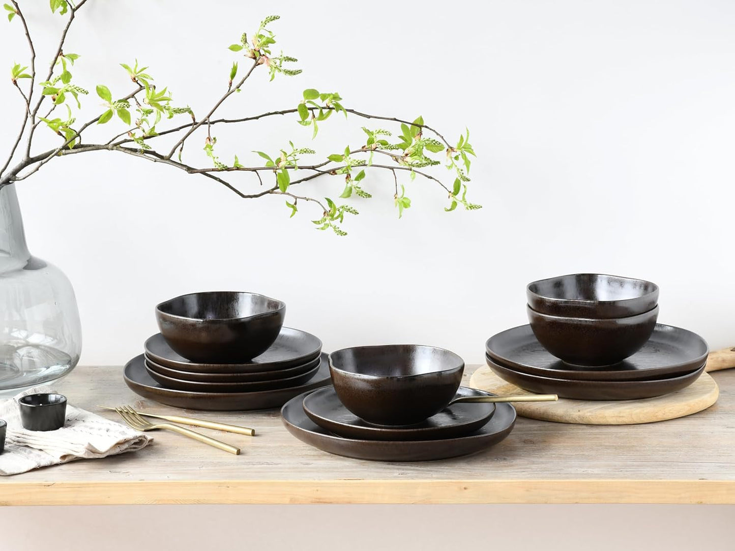 CreaTable, 21249, Natura Organic RUSTY Series, 12-delat servisset för 4, porslinstallrikar, diskmaskins- och mikrovågssäkert, tillverkat i Europa