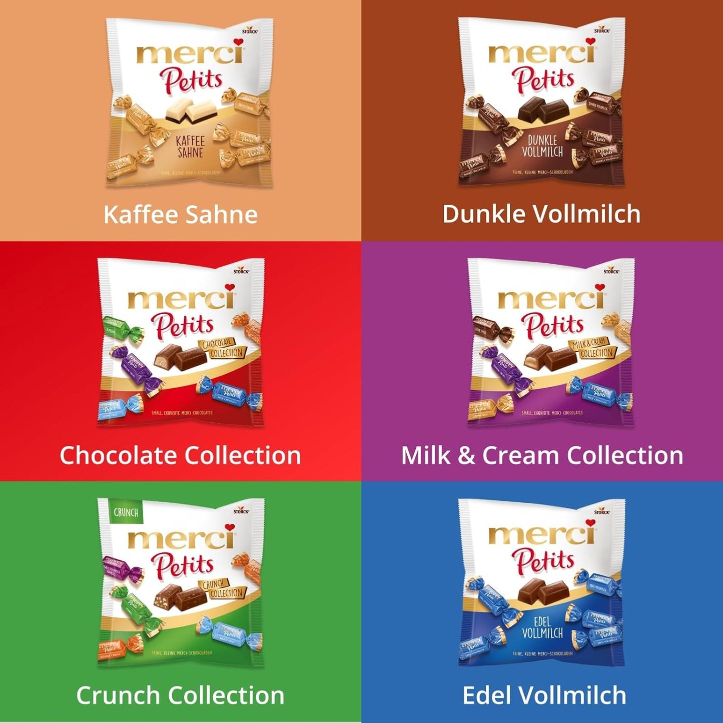 Merci Petits kaffegrädde - 12 x 125 g - Små vita chokladpraliner på fin choklad med kaffegrädde - individuellt inslagna chokladpraliner