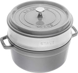 STAUB Gusseisen Bräter/Cocotte, Mit Dämpfeinsatz Aus Edelstahl, Rund 26 Cm, 5,2 L, Aromaregen Funktion Für Optimale Befeuchtung, Für Alle Herdarten Inkl. Induktion & Backofen, Kirschrot, Röta Formar och bakplåtar Naty Shop Graphitgrau