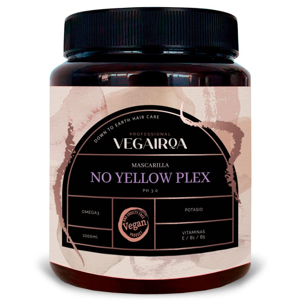 VEGAIROA - No Yellow Plex Mask - Neutraliserande mask för gula och orange toner - Fuktgivande vård - Lila pigment - Professionell vegansk frisörprodukt - 1000g Naty Shop Hair Mask Standardtitel