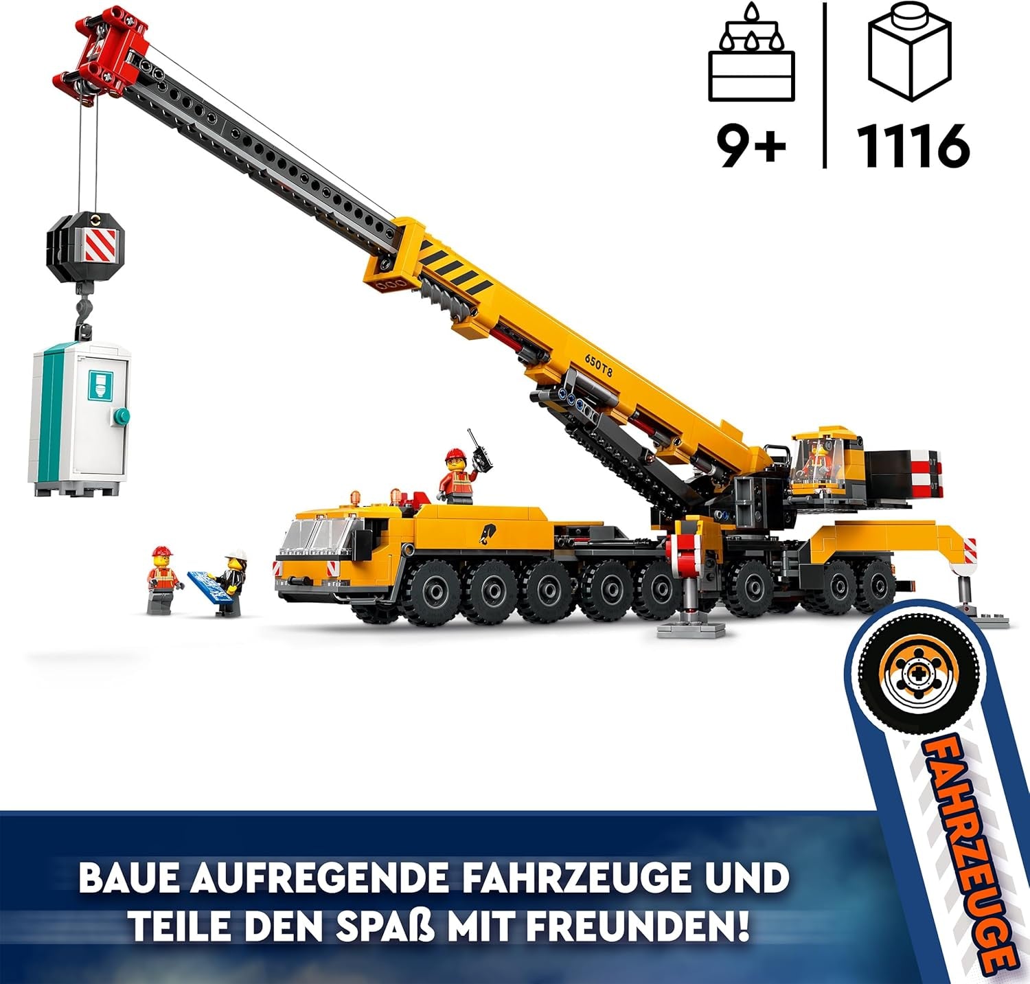 LEGO City Mobil byggkran Byggleksak för pojkar och flickor Kreativa barn Present Lång förlängbar arm 4 Minifigurer för byggnadsarbetare för rollspel 60409 Byggset Besuche den LEGO-Store