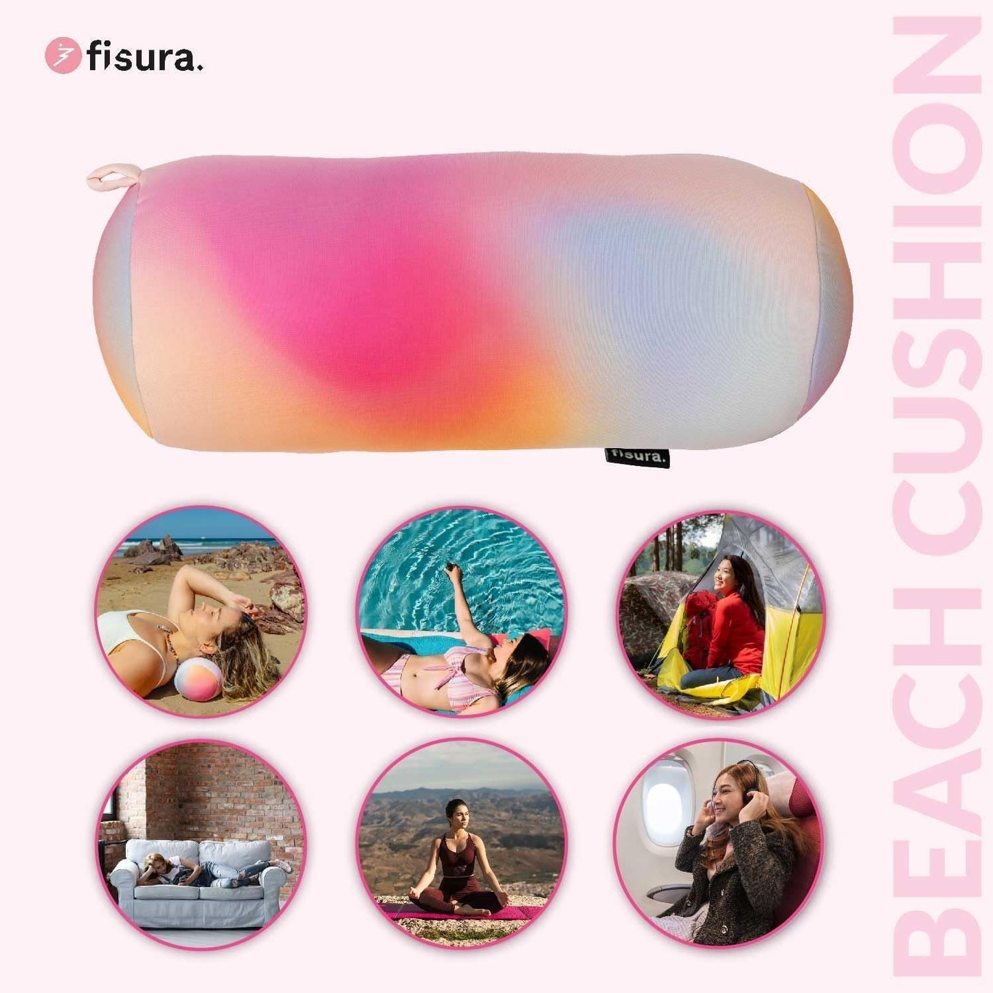 FISURA Strandkudde, Gradient Färg, 29 X 12 Cm, Avslappningskudde, Rosa, Original Resekudde, Polyester Camping Kudde, Omonterade Naty Shop Resekuddar