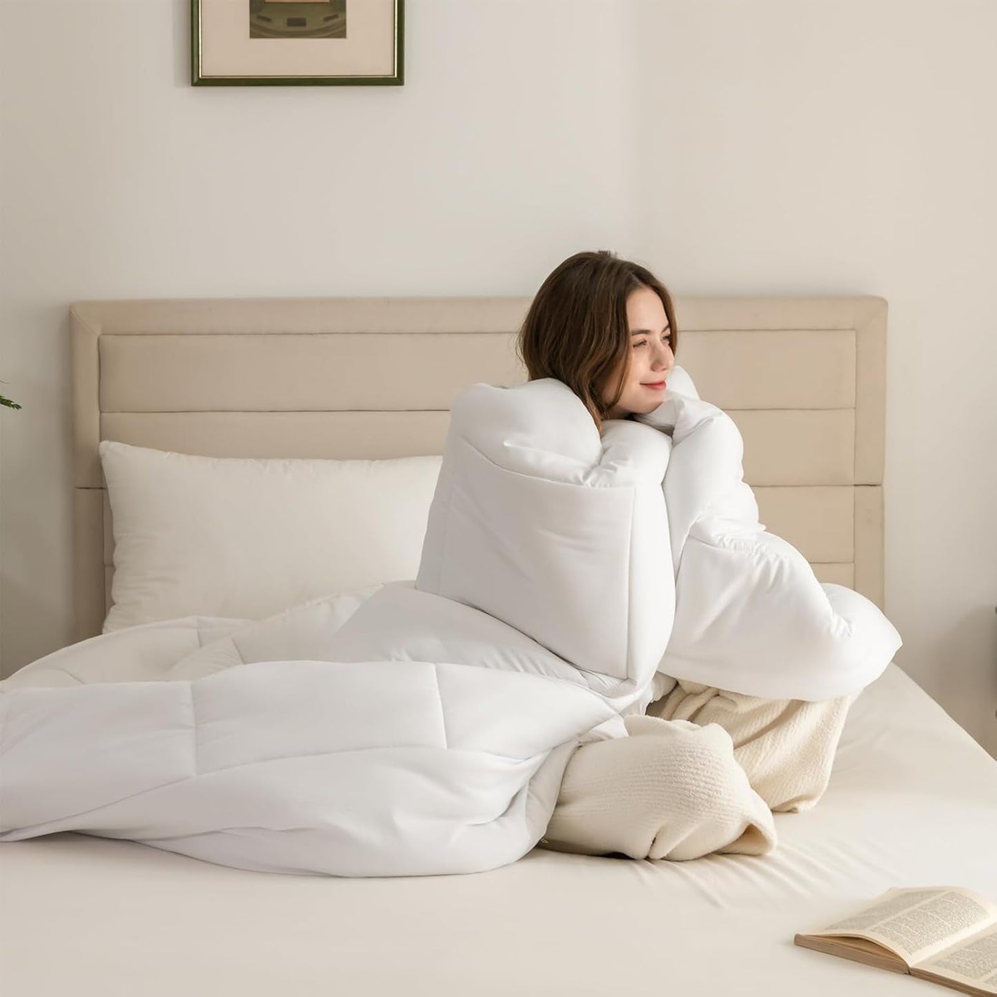 Good Nite Enkelsängsängset, 15 Tog, Vintervärme, Enkelsäng, Mjuk polyester, Hålfiber, Vita lakan med hörnlister, Maskintvättbar (Vit, 15 Tog, 130 X 150 cm) Naty Shop Quilts & Quilts