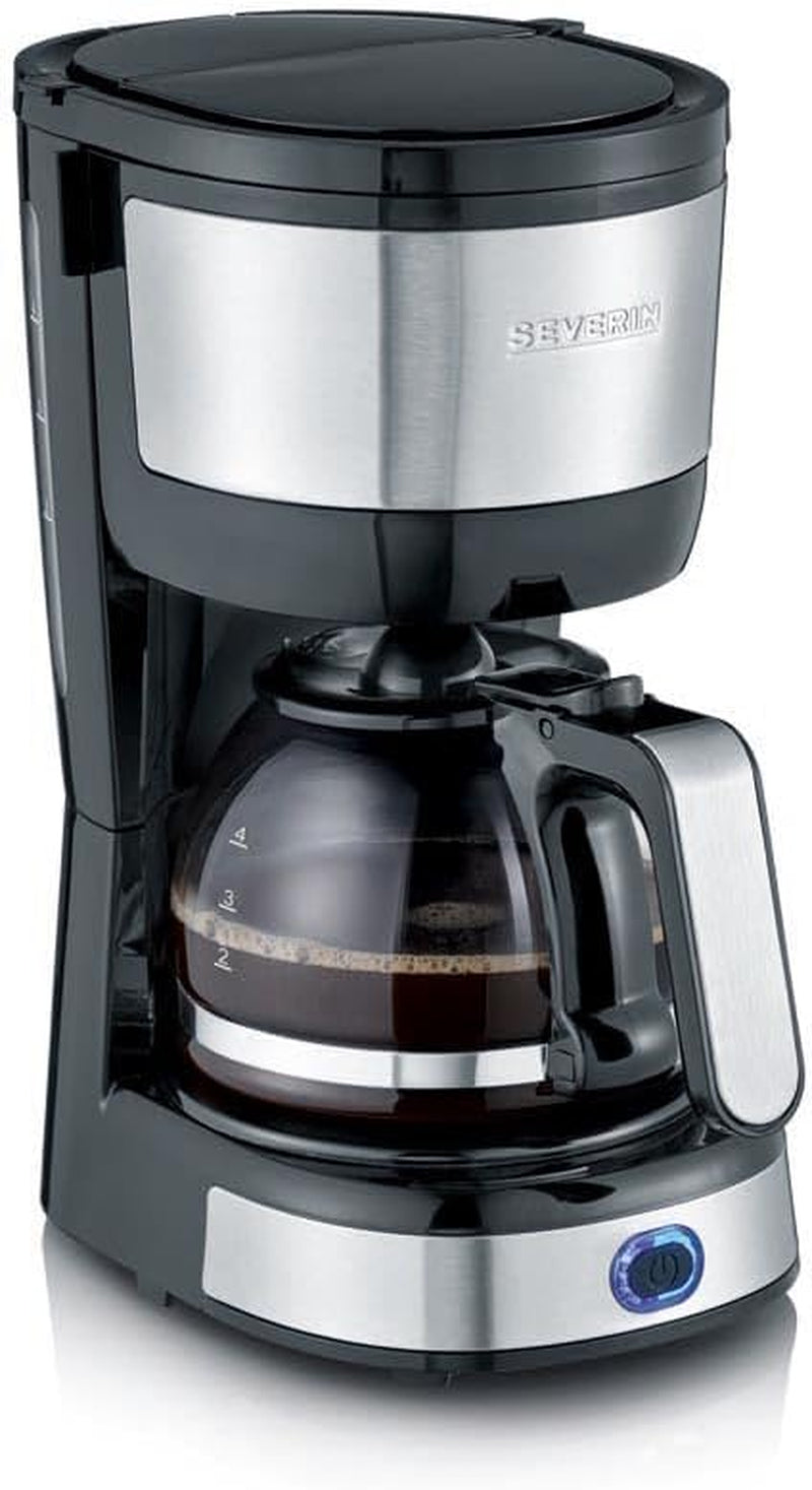SEVERIN kompakt espressomaskin, aromatiskt kaffe med kaffemaskin för upp till 4 koppar, espressomaskin med filter och permanent oscillerande filter, rostfritt stål/svart, KA 4808