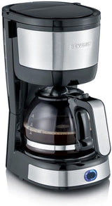 SEVERIN kompakt espressomaskin, aromatiskt kaffe med kaffemaskin för upp till 4 koppar, espressomaskin med filter och permanent oscillerande filter, rostfritt stål/svart, KA 4808