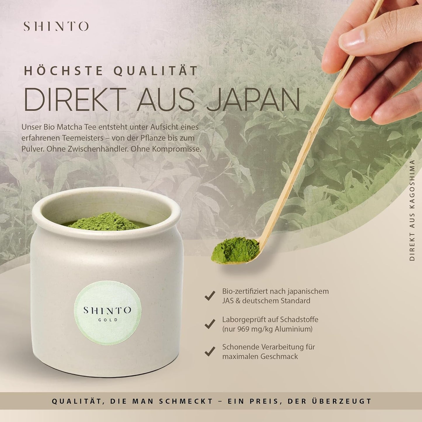 Shinto - "Guld" ekologiskt matcha-te - grönt tepulver av ceremoniell kvalitet - JAS & EU BIO-certifierat - Skuggat & handplockat - Direktimport från Uji, Japan - 30 g