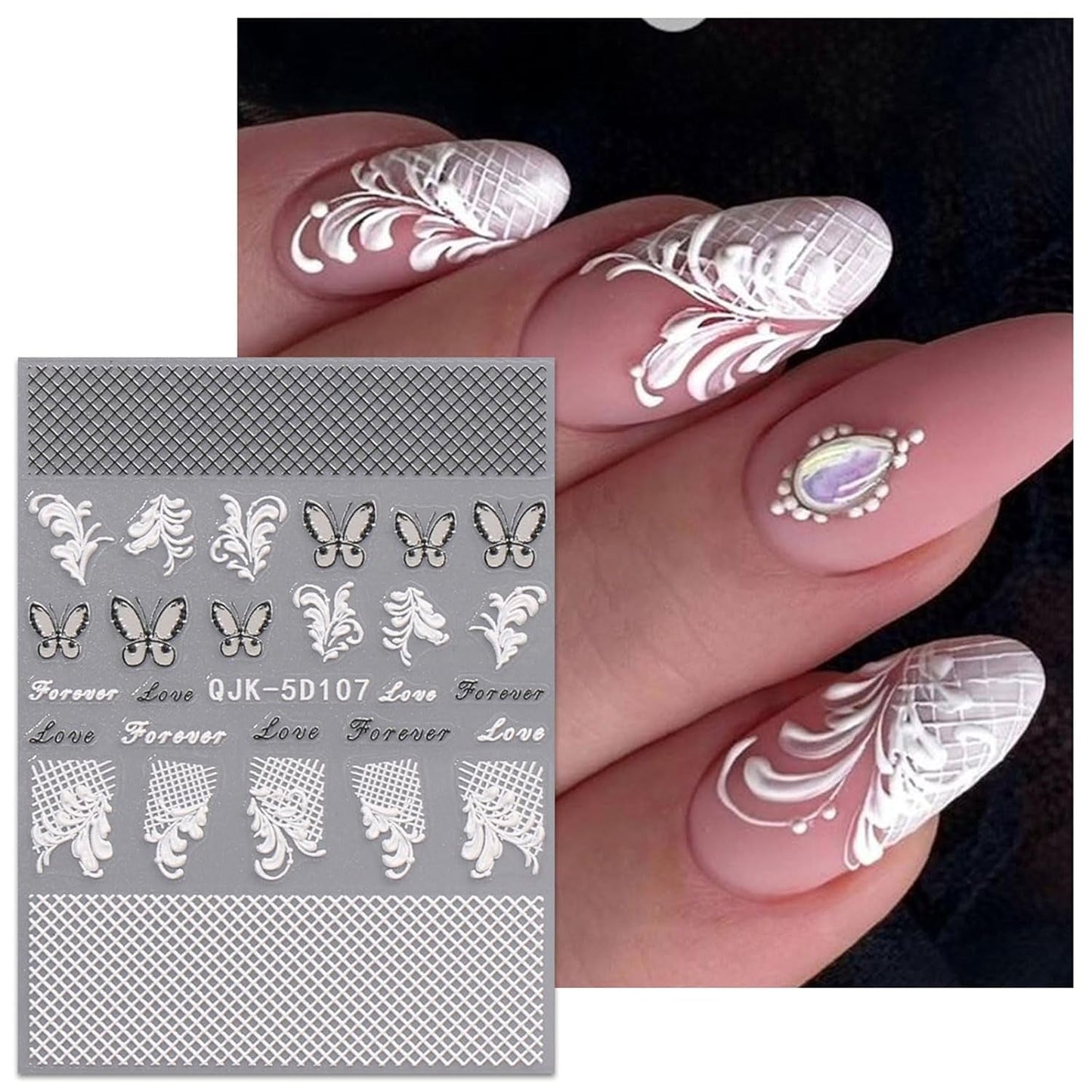 JMEOWIO 3D Nagelsticker Schwarz Weiß Blume Nail Art Sticker Selbstklebend Nagelaufkleber 5D Stereoskopisk Blumen Dekoration Nageldesign Zubehör 4 Blatt