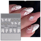 JMEOWIO 3D Nagelsticker Schwarz Weiß Blume Nail Art Sticker Selbstklebend Nagelaufkleber 5D Stereoskopisk Blumen Dekoration Nageldesign Zubehör 4 Blatt