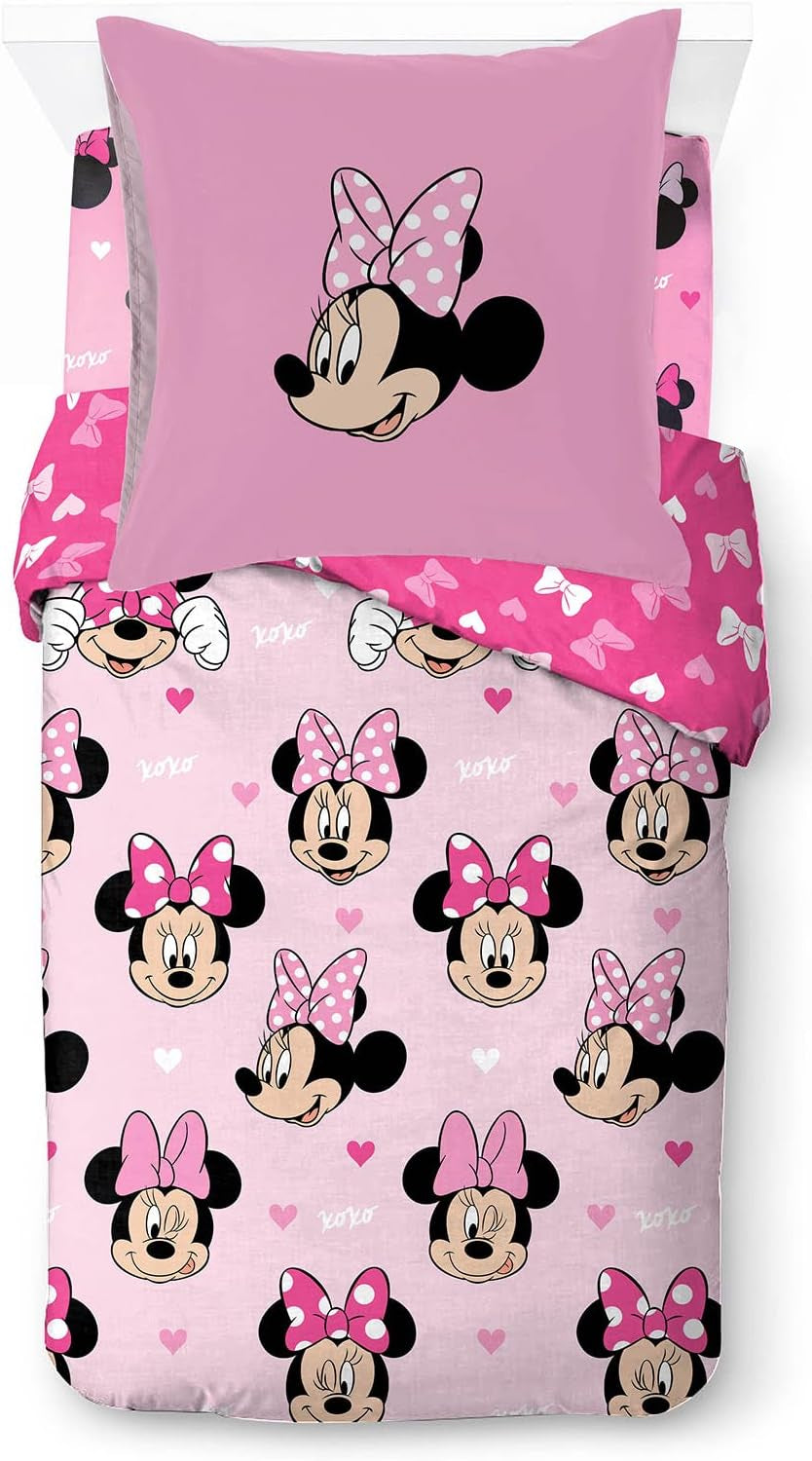 Sängkläder för barn, Disneyfigurer, 100% bomull Sängkläder - barn Naty Shop Pink - Minnie Mouse 135X200/80X80 (3 delar)