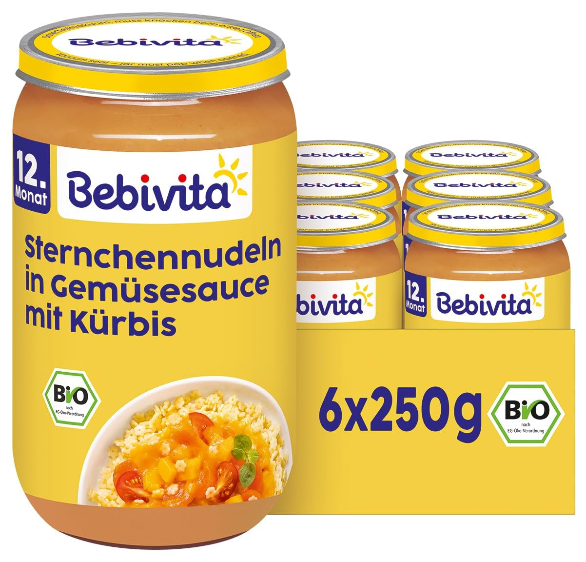 Måltider från 12 månader: Stjärnformad pasta i pumpa- och grönsakssås, 250 g, 6 st (6 x 250 g)
