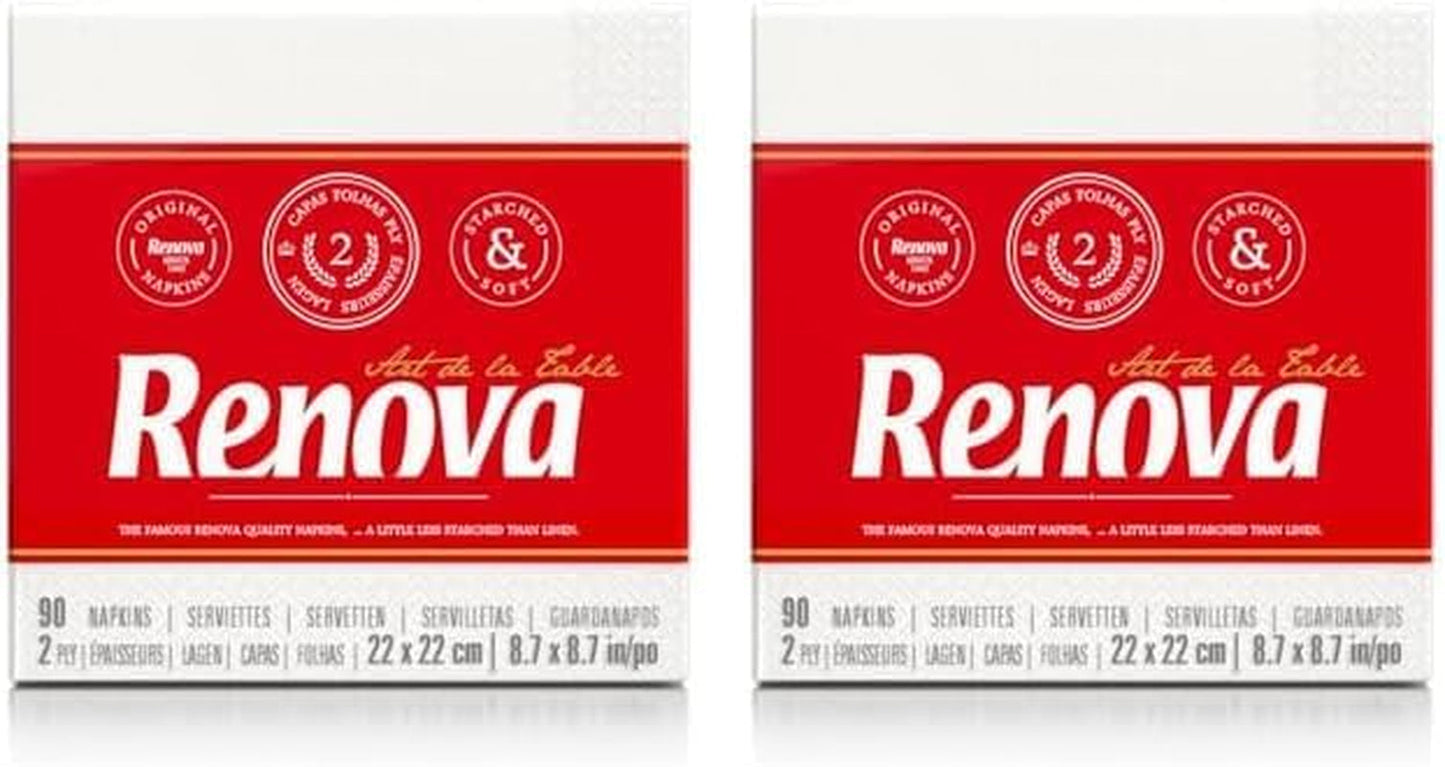 Renova pappersservetter, vit bordscocktailstil - 90 servetter (paket med 2)